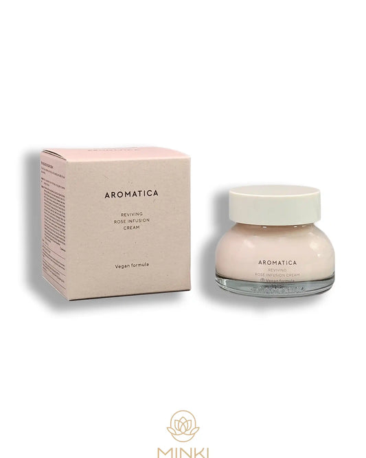 AROMATICA Reviving Rose Infusion Cream en su envase junto a la caja original