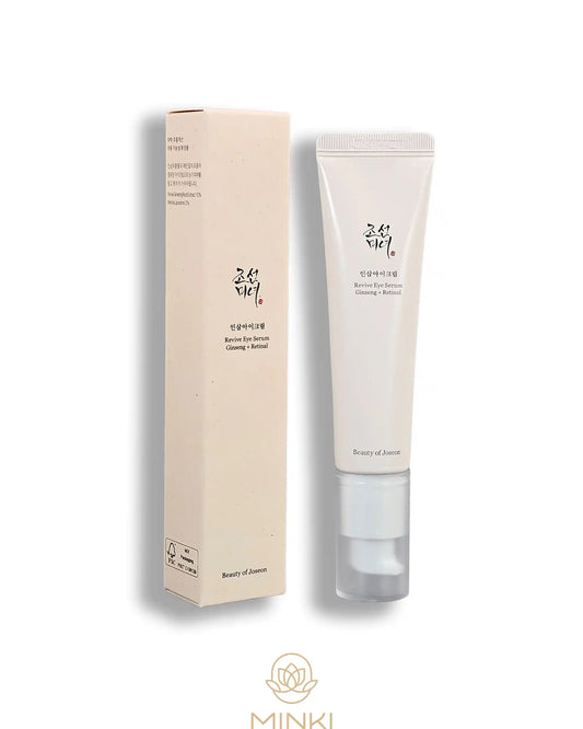 BEAUTY OF JOSEON Revive Ginseng + Retinal Anti-Wrinkle Eye Serum en su envase junto a la caja original