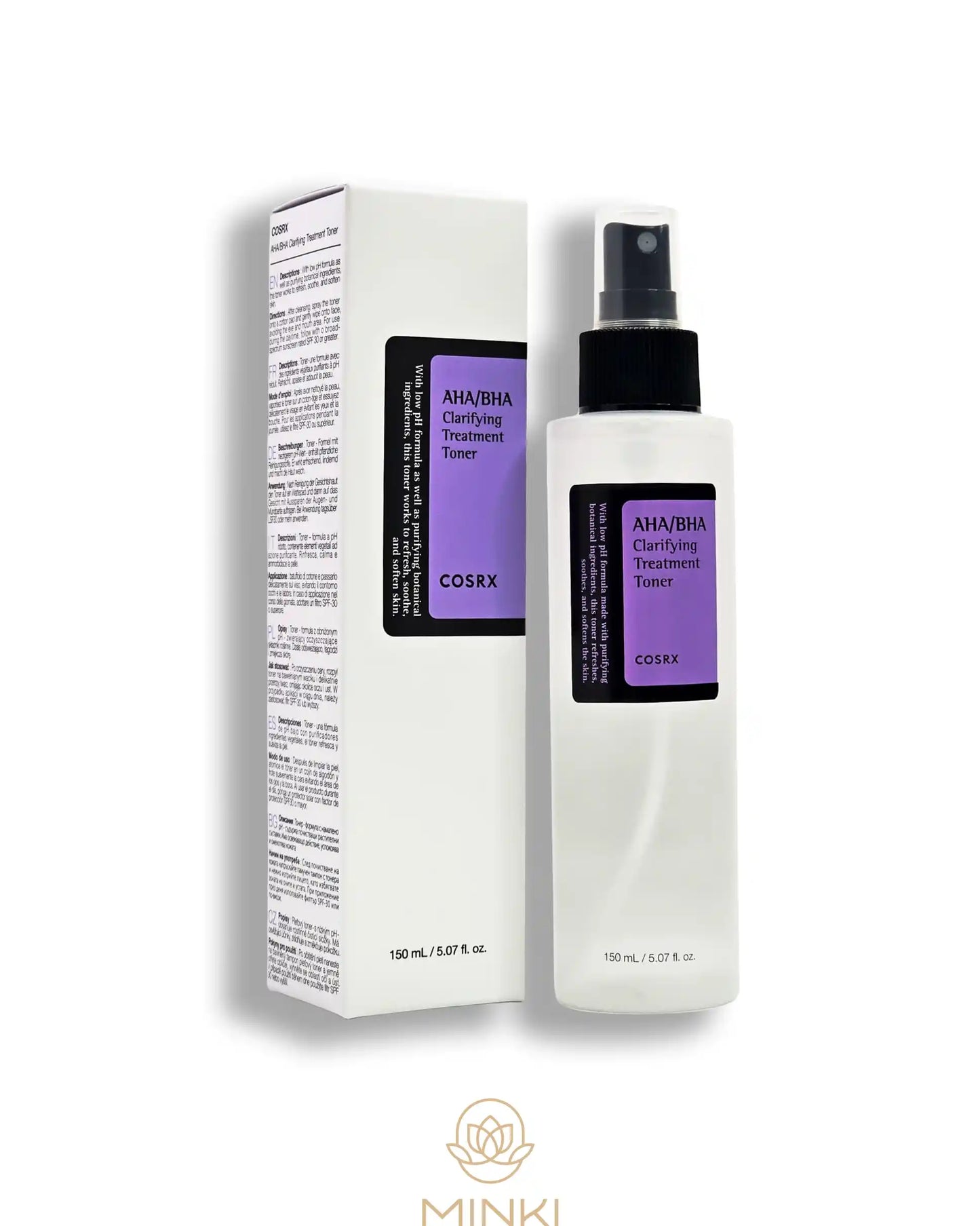 COSRX AHA/BHA Clarifying Treatment Toner en su envase junto a la caja original