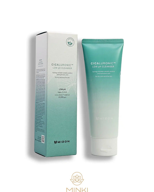 MIZON Cicaluronic Low pH Cleanser en su envase junto a la caja original