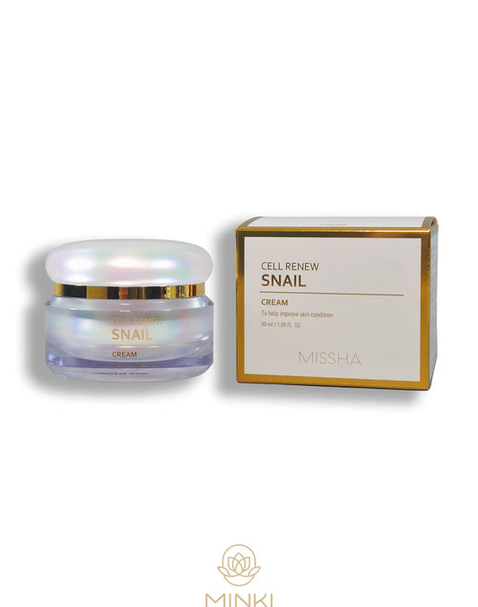 MISSHA Cell Renew Snail Cream en su envase junto a la caja original