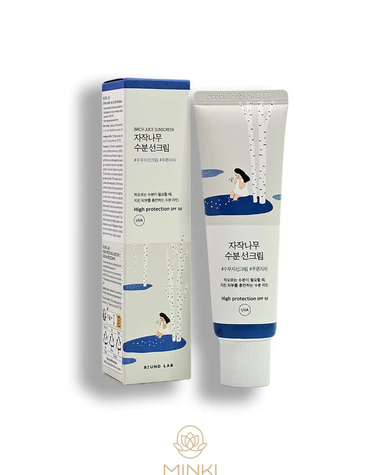 ROUND LAB Birch Juice Sun Protector SPF50+/PA++++ en su envase junto a la caja original