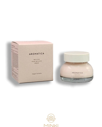 AROMATICA Reviving Rose Infusion Cream en su envase junto a la caja original