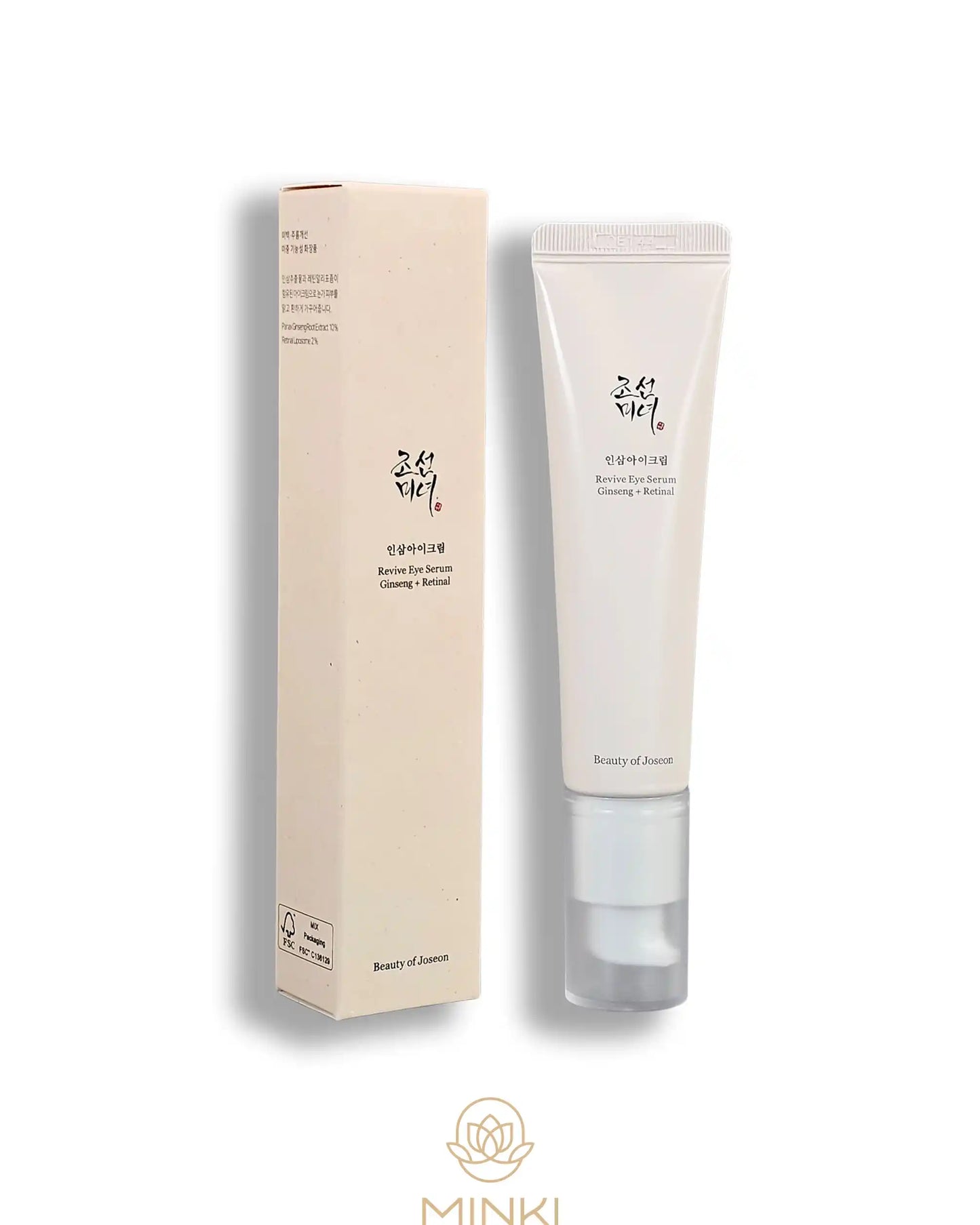 BEAUTY OF JOSEON Revive Ginseng + Retinal Anti-Wrinkle Eye Serum en su envase junto a la caja original