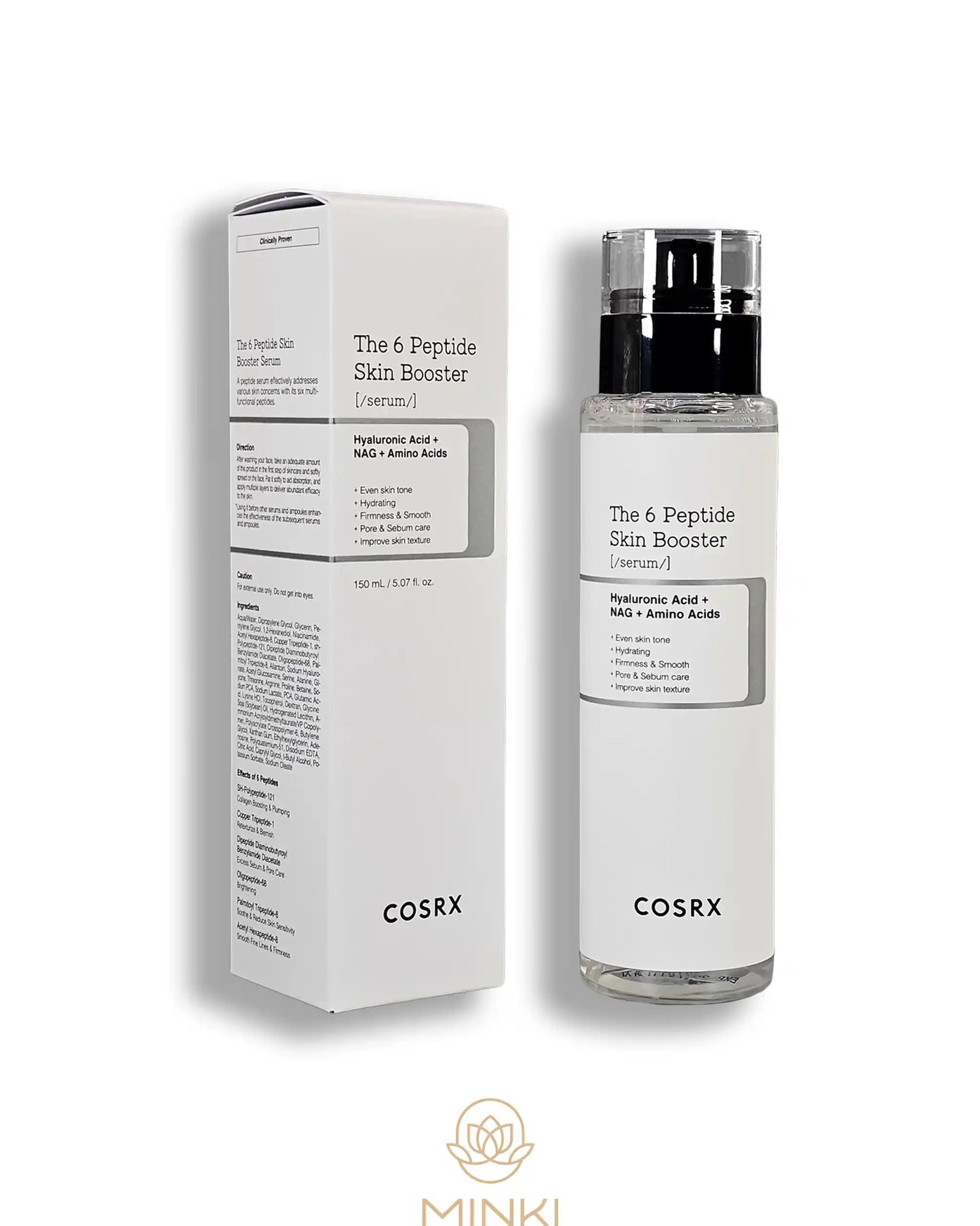 COSRX The 6 Peptide Skin Booster Serum en su envase junto a la caja original