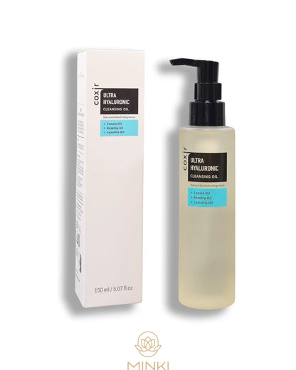 COXIR Ultra Hyaluronic Cleansing Oil en su envase junto a la caja original