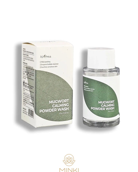 ISNTREE Mugwort Calming Powder Wash en su envase junto a la caja original