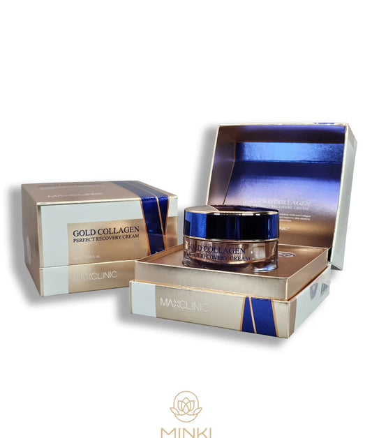 MAXCLINIC Gold Collagen Perfect Recovery Cream en su envase junto a la caja original