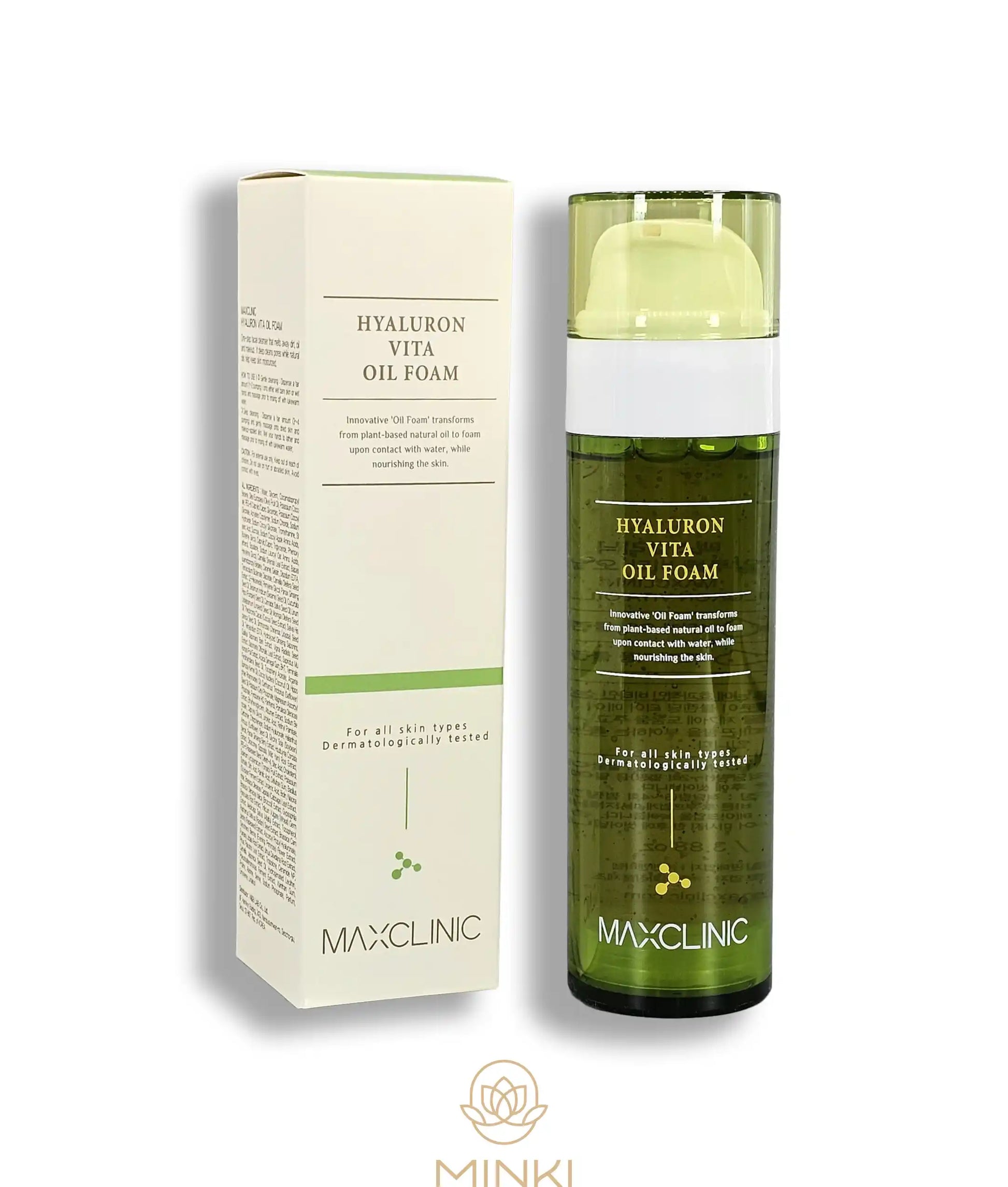 MAXCLINIC Hyaluron Vita Oil Foam en su envase junto a la caja original