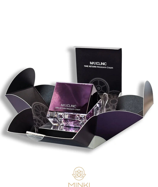 MAXCLINIC Time Return Melatonin Cream en su envase junto a la caja original