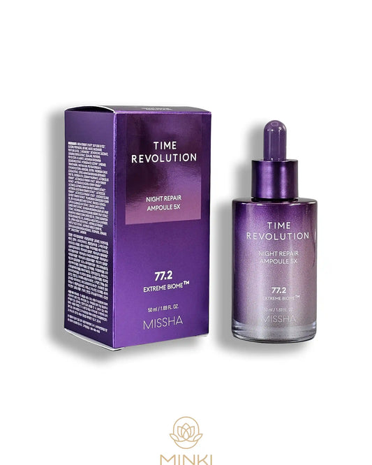 MISSHA Time Revolution Night Repair Ampoule 5x en su envase junto a la caja original