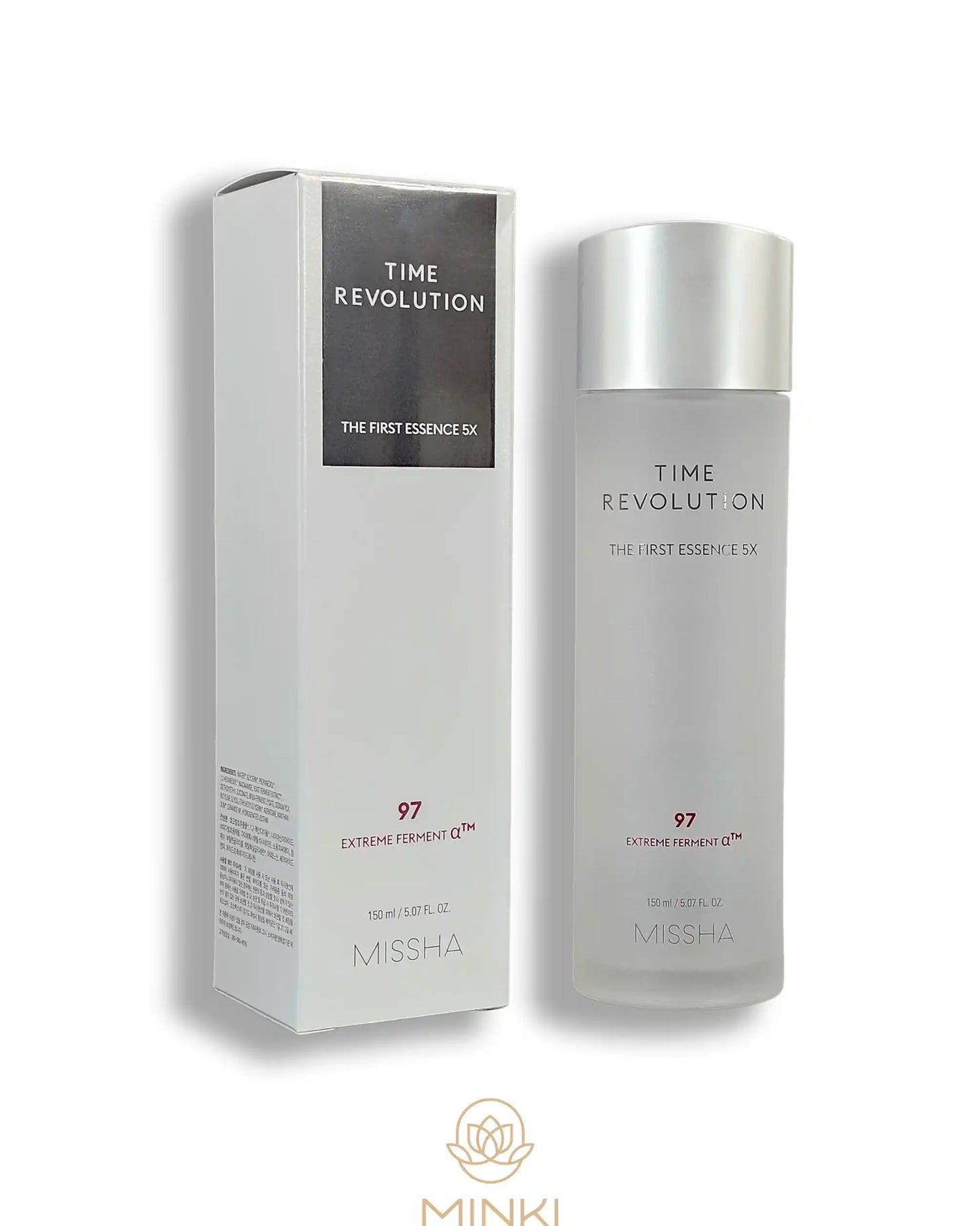 MISSHA Time Revolution The First Treatment Essence 5x en su envase junto a la caja original