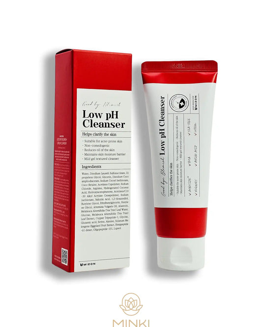 MIZON Good Bye Blemish Low pH Cleanser en su envase junto a la caja original