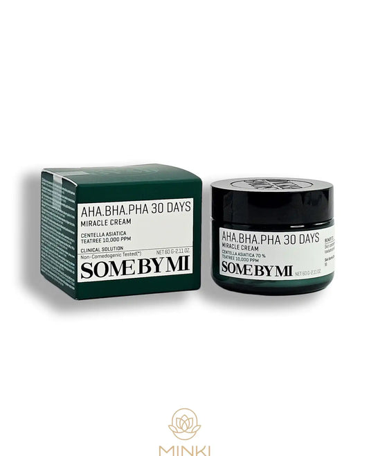 SOME BY MI AHA. BHA. PHA 30 Days Miracle Cream en su envase junto a la caja original