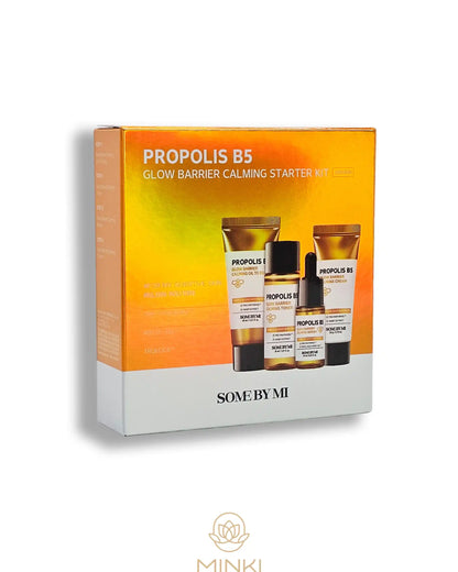 Caja del SOME BY MI Propolis B5 Glow Barrier Calming Starter Kit, con los cuatro productos en tamaño viaje