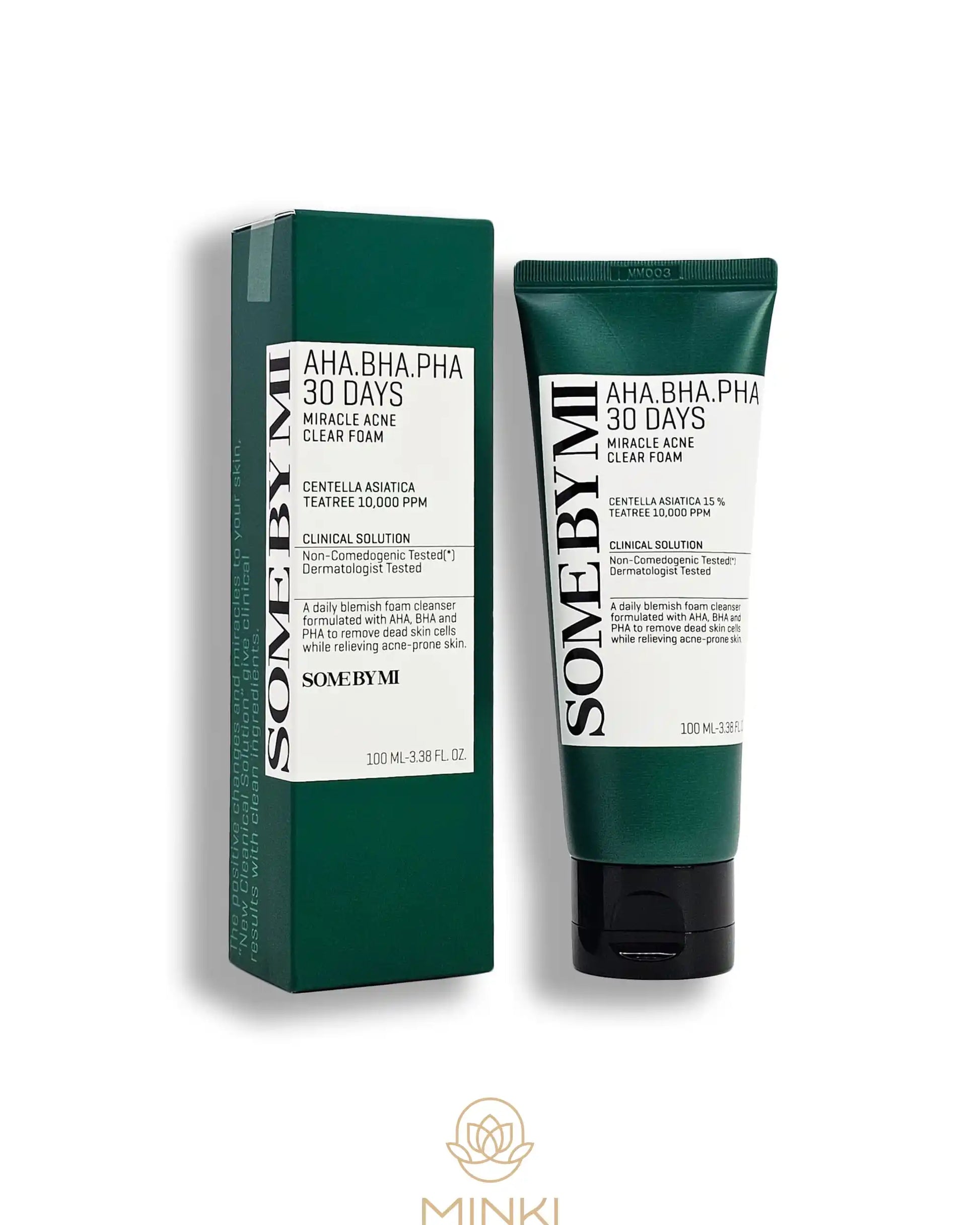 SOME BY MI AHA. BHA. PHA 30 Days Miracle Acne Clear Foam en su envase junto a la caja original