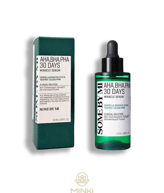 SOME BY MI AHA. BHA. PHA 30 Days Miracle Serum en su envase junto a la caja original