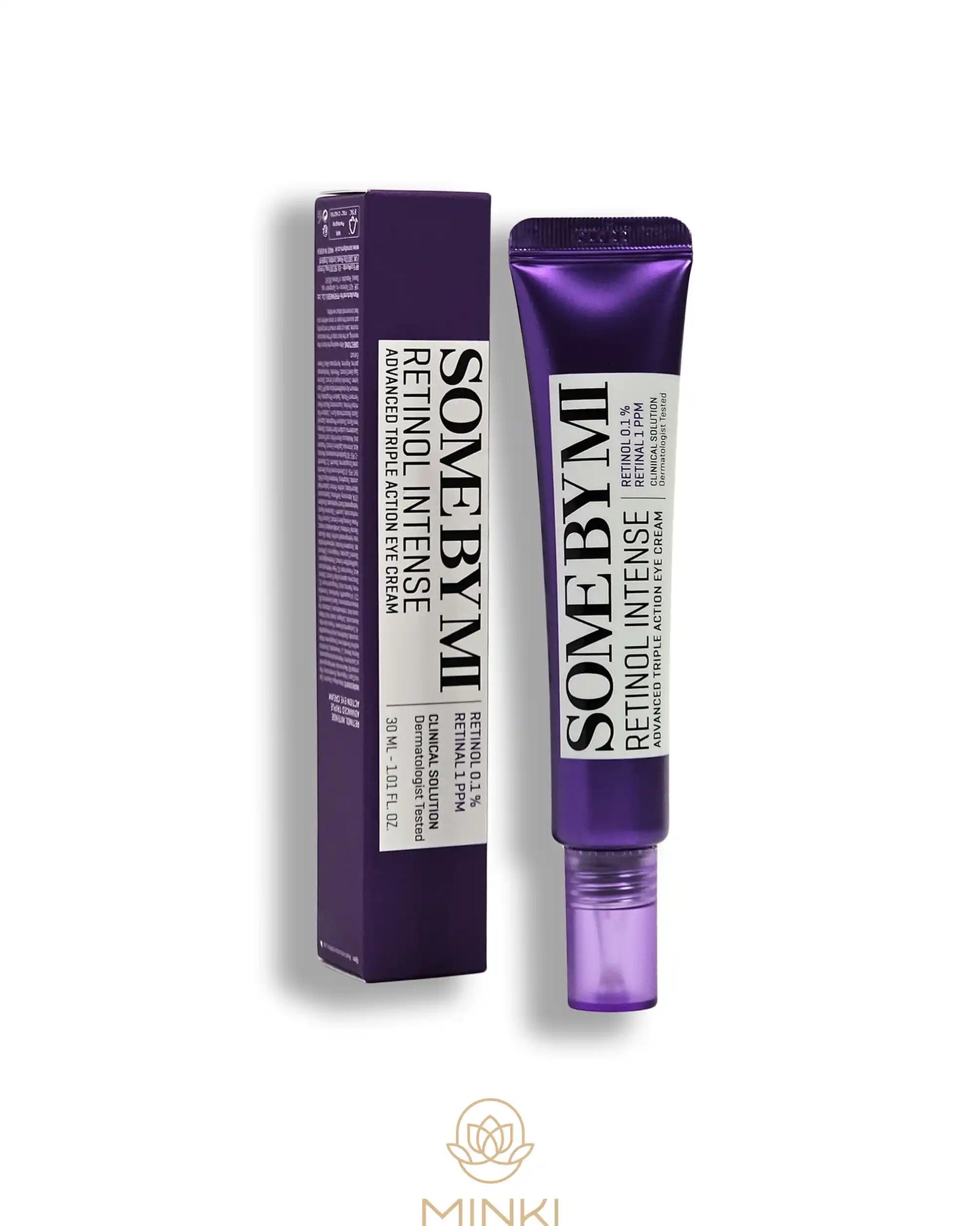 SOME BY MI Retinol Intense Advanced Triple Action Eye Cream en su envase junto a la caja original