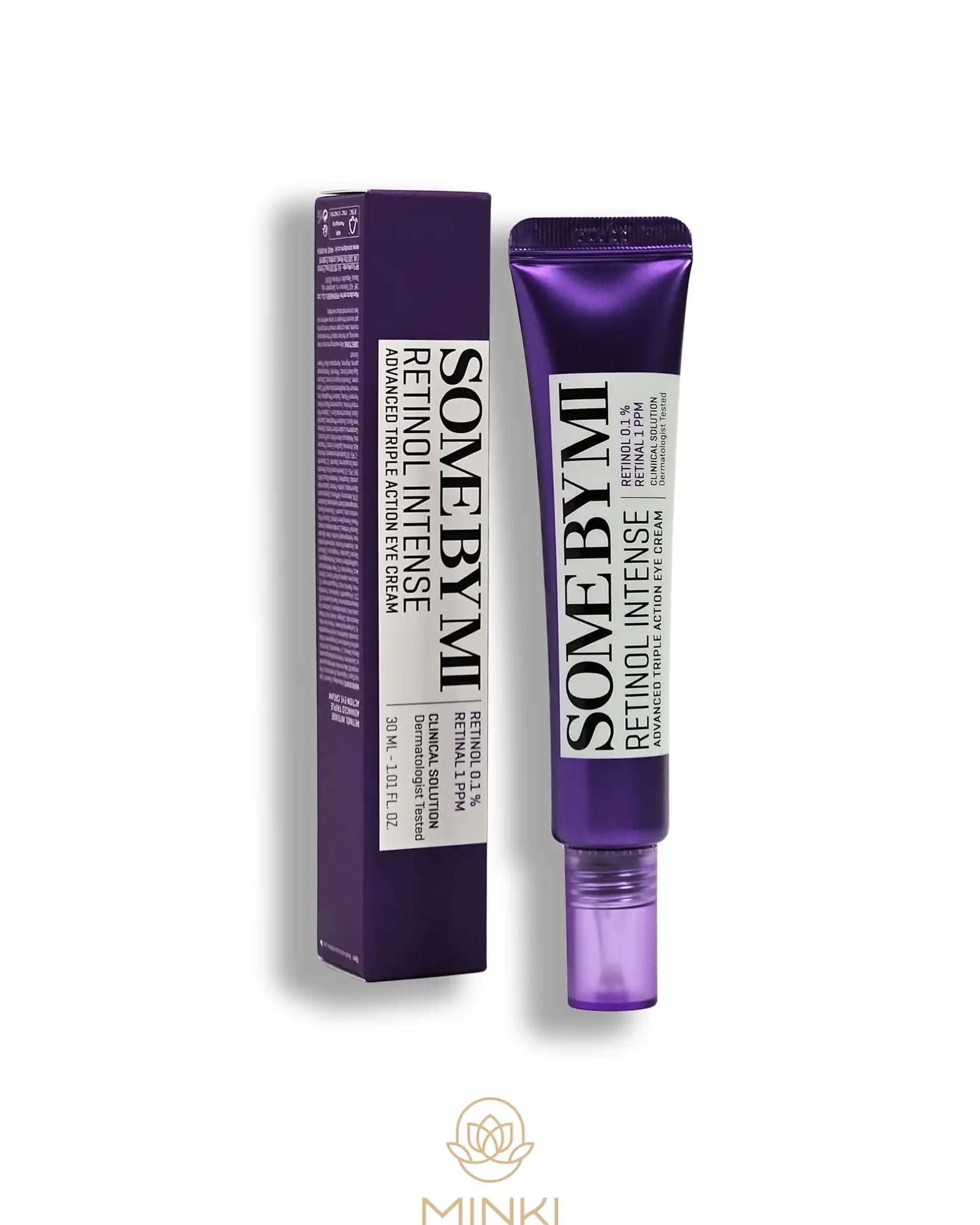 SOME BY MI Retinol Intense Advanced Triple Action Eye Cream en su envase junto a la caja original