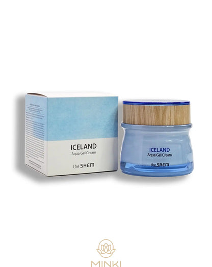 THE SAEM Iceland Aqua Gel Cream en su envase junto a la caja original