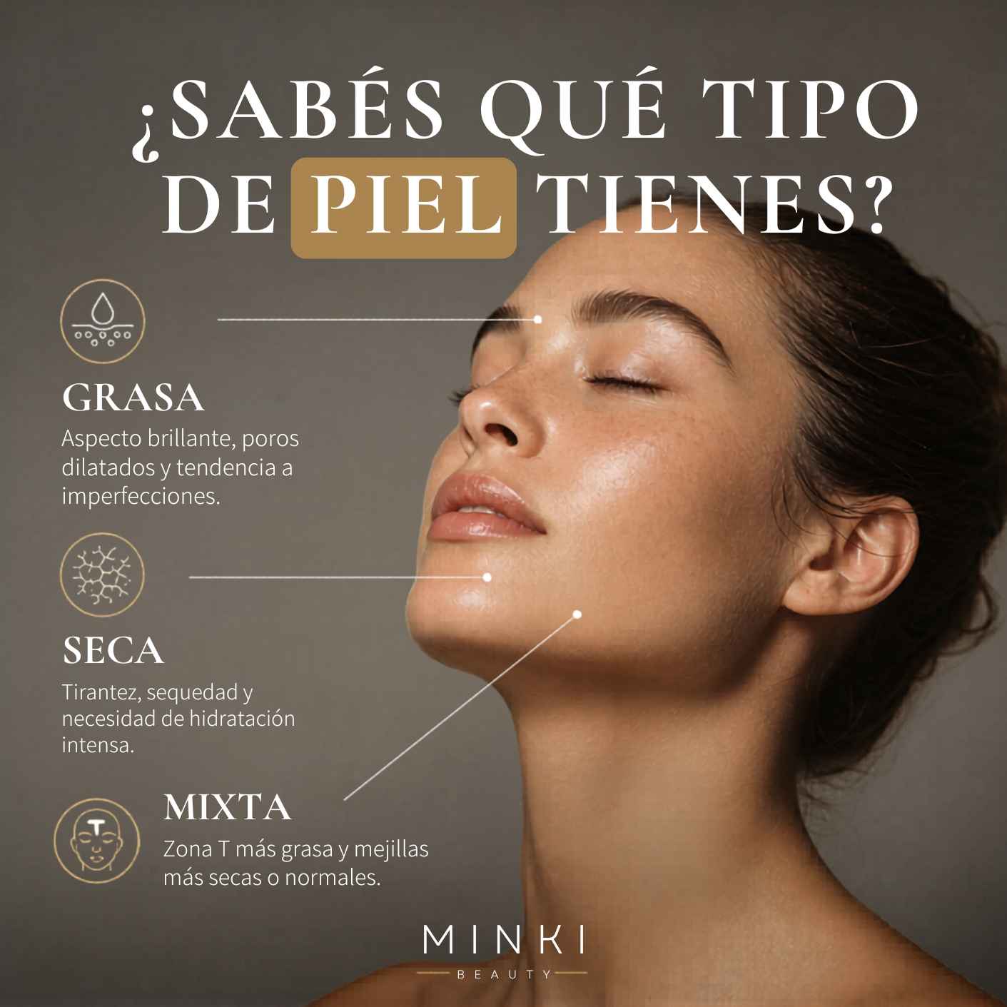 Guía de tipos de piel: grasa, seca y mixta, con las señales de cada una