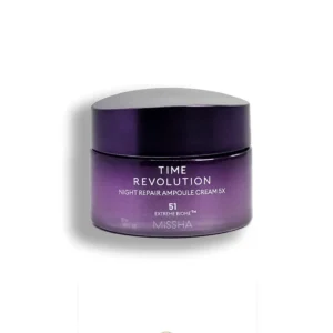Crema de noche antiedad MISSHA Time Revolution Night Repair 5X, regeneradora y antiarrugas con probióticos. MISSHA Time Revolution Night Repair Ampoule Cream 5X