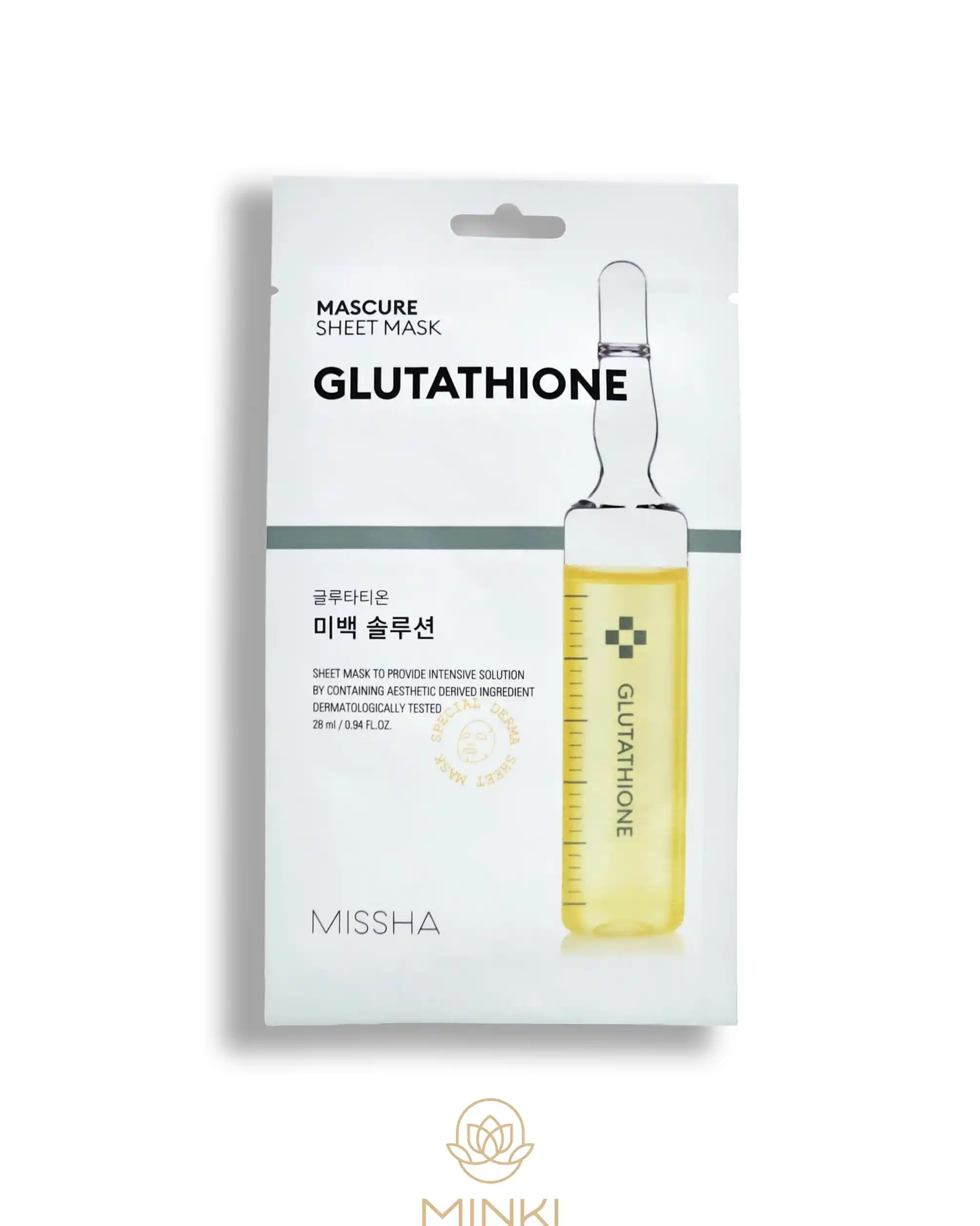 Mascarilla facial blanqueadora coreana de MISSHA con glutatión y niacinamida para unificar el tono de la piel