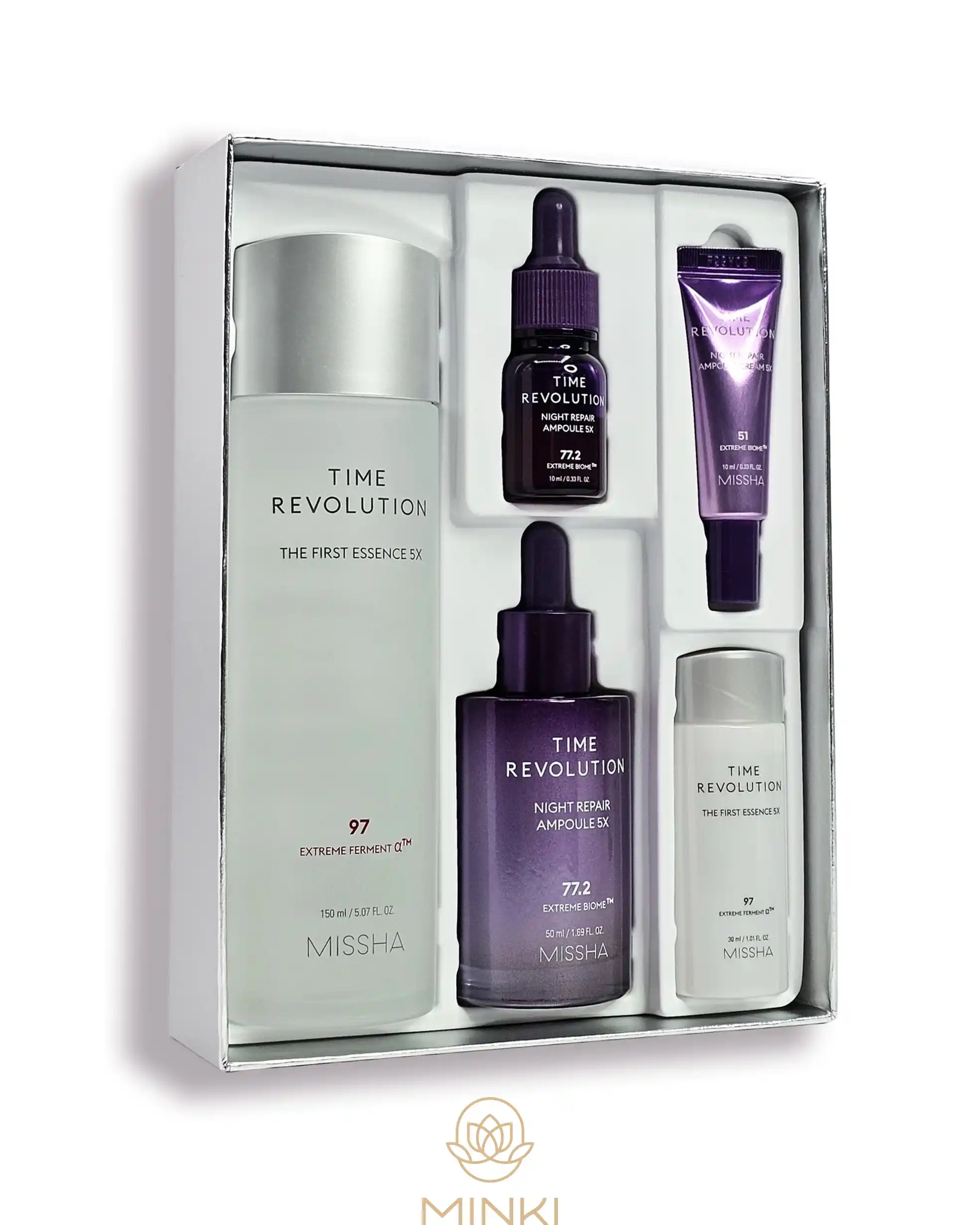 Missha Time Revolution Night Repair Set 5X, rutina antiedad y rejuvenecedora